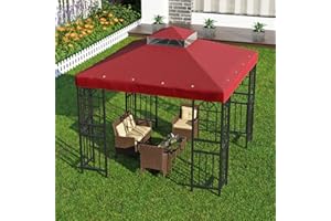 BIG LIGHTING DEALS 10'x10' Replacement Canopy Top Cover Only for Gazebo, Double Tiered Gazebo Covers for Outdoor Patio Garden Canopy(Red)