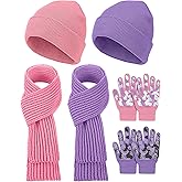 Suhine 6 Pcs Kids Beanies Scarves Gloves Winter Set Gloves Knitted Scarves Wrap Winter Beanie Hat for Boys Girls 5-12