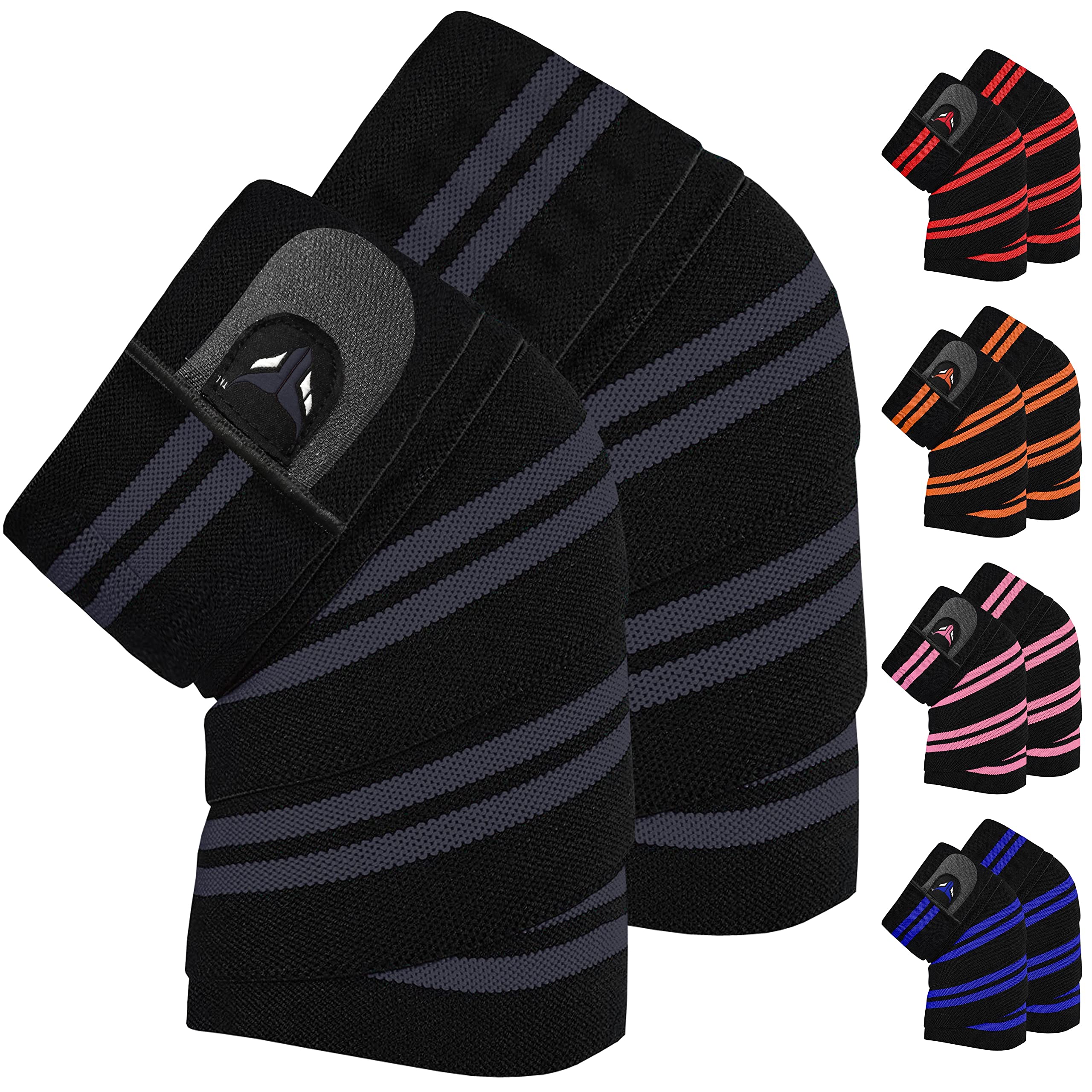 Mytra Fusion Knee Wraps 80-Inches Long knee Strap - Weightlifting Bandage Gym, Fitness, Workout, Powerlifting knee bandage for men women pair (Black/Grey)