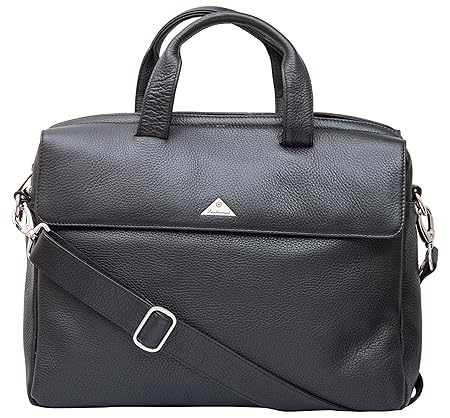 Leatherman Leather 10 Liters Black Laptop Briefcase (1024_Black)