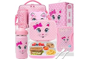 Oruiji Bento Box for Kids with Ice Pack Lunch Box for Girls 5-12 for School with Lunch Bag Set Cute Kids Lunch Box Containers with Stainless Steel Water Bottle for Pre-School Girls Toddler Daycare