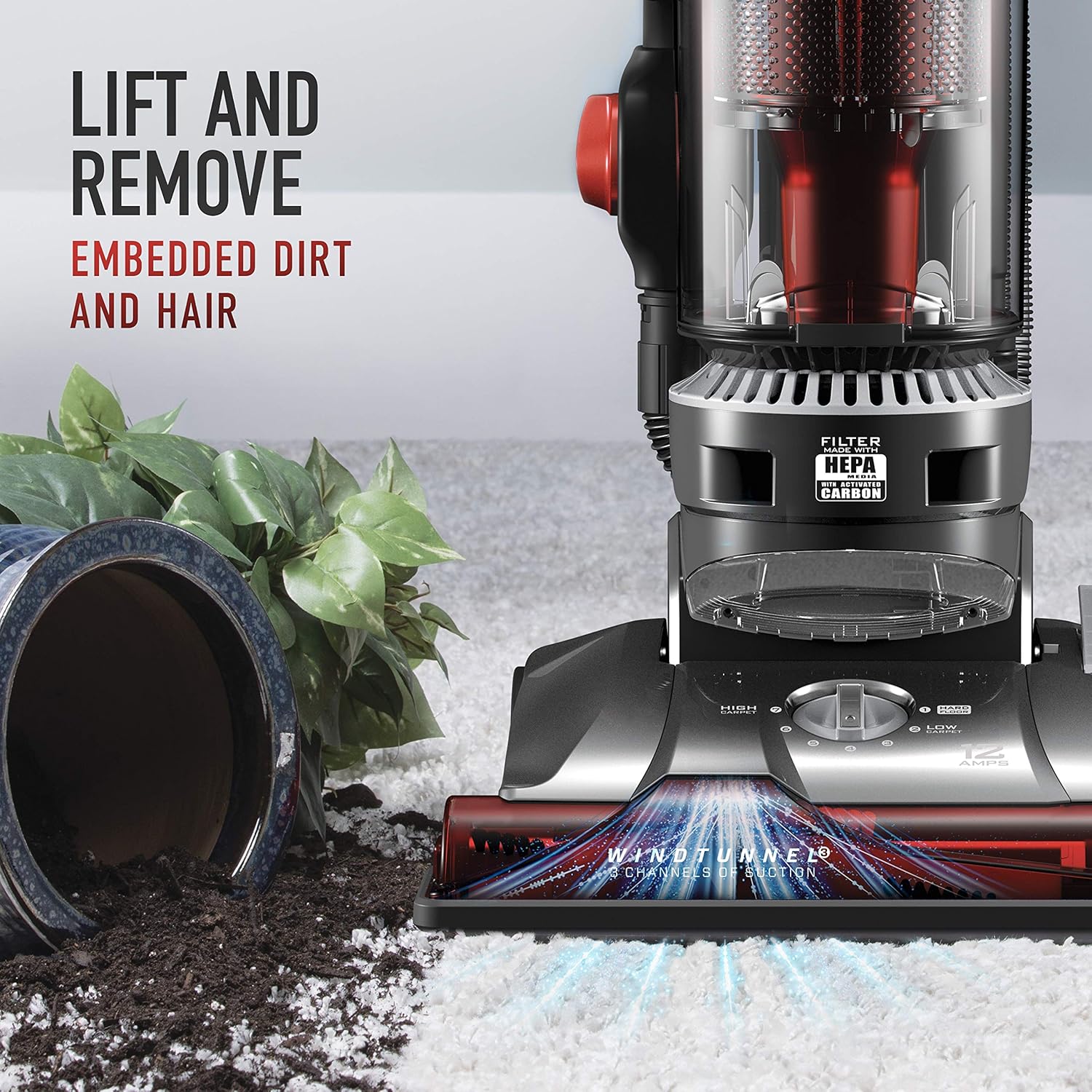 Hoover UH72625 WindTunnel 3 Max Performance Upright Vacuum Cleaner, HEPA Media Filtration and Powerful Suction for Pet Hair, Red -