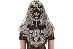 Bozidol Church Triangular Head covering - Cross Chalice Embroidered Vintage Church Veil for Women