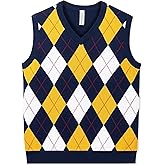 BOBOYOYO Boys Argyle Sweater Vest 100% Cotton V-Neck Vest Kids Uniform Sleeveless Sweaters for Children 5-12Y