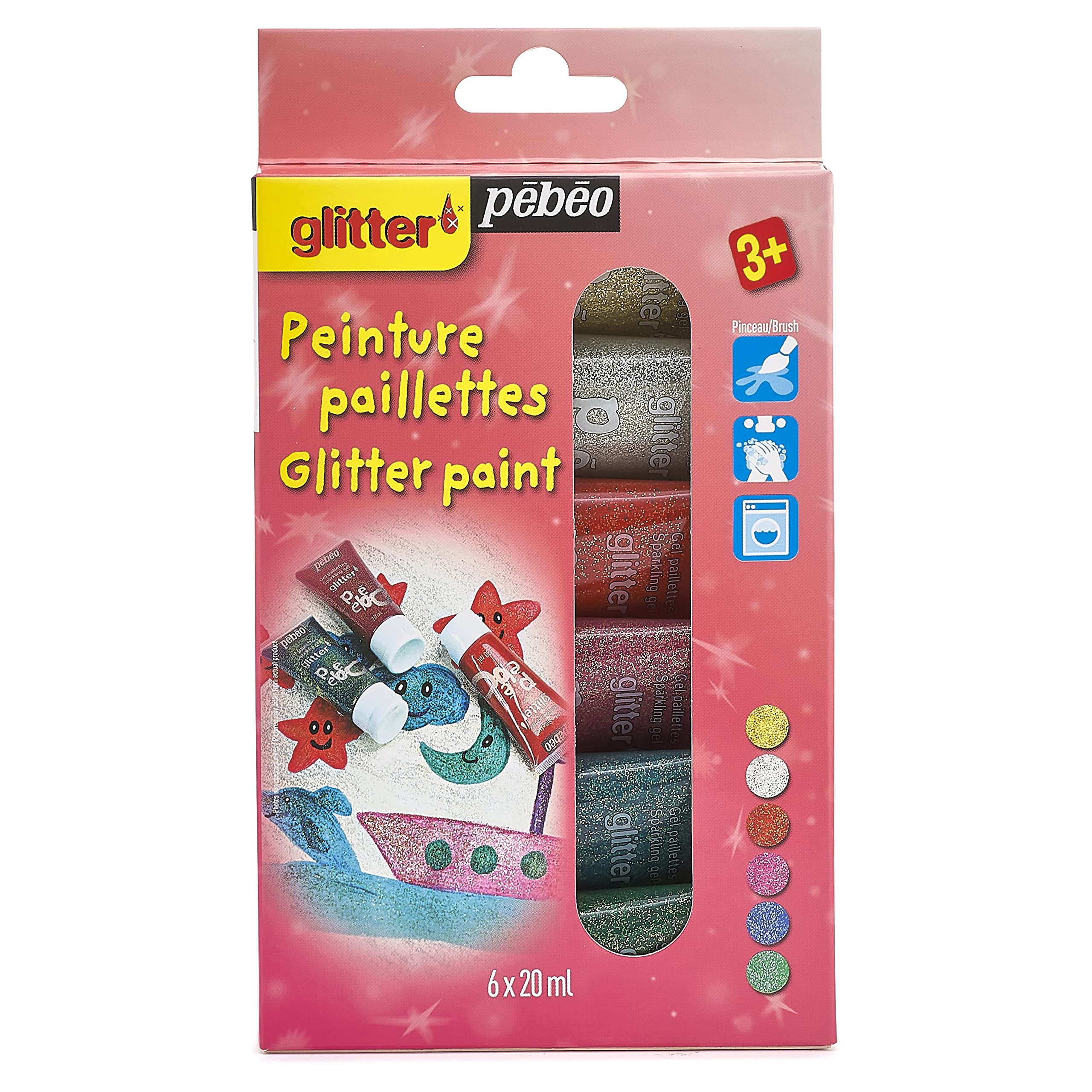Pébéo Assorted Glitter Paint Set 6 Tubes x 20 ml