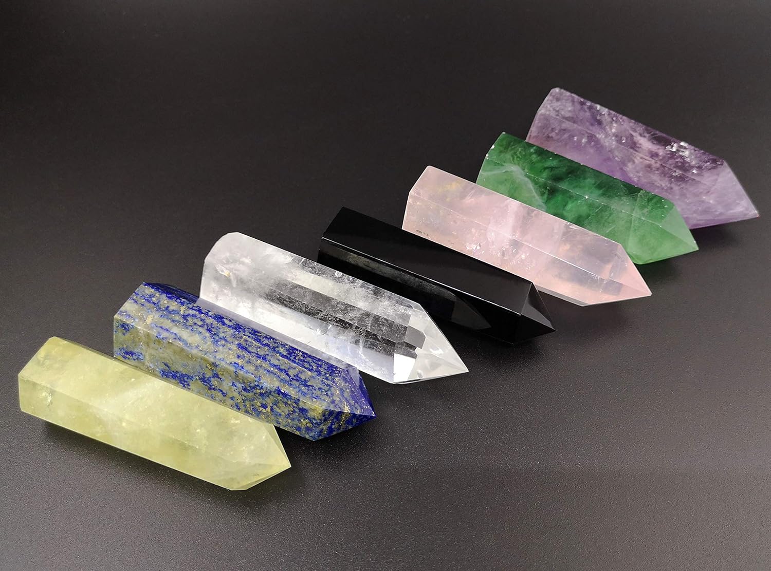 Healing Crystal Wands Point Faceted Prism Bars for Reiki Chakra Meditation Therapy Deco (Set of 7 Wands), 60 - 80 mm - Image 5