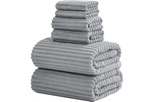 NALIVO 6-Piece Bath Towel Set(30"x60"), 2 Large Bath Towel Sheets, 2 Hand Towels and 2 Washcloths - Highly Absorbent Quick Dry Microfiber,Ultra Soft Towel Set for Bathroom (Gray)