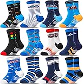 Welwoos Baby Boys Grips Socks 12 Pairs Kids Toddlers Infants Anti Slip Non Skid Funny Cartoon Crew Breathable Cotton Socks