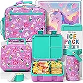 Fimibuke Bento Lunch Box for Kids - Toddler Snack Bento Box Container with 3 Compartments, Stainless Steel Water Bottle, Insulated Lunch Bag, Ice Pack Set for Ages 3-12 Girl Boy Daycare Back to School