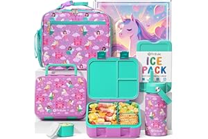 Fimibuke Bento Lunch Box for Kids - Toddler Snack Bento Box Container with 3 Compartments, Stainless Steel Water Bottle, Insulated Lunch Bag, Ice Pack Set for Ages 3-12 Girl Boy Daycare Back to School