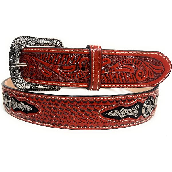New Braided Western Faux Leather Concho Belt Trendy Waistwear Braided-Inlay-Concho-Brown-  main image 4