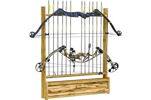 Rush Creek Creations- Rustic 2 Compound Bow Holder Archery, 12 Arrow Holder Wall Mount Storage, Bow Rack Wall Display with Accessories Compartment, Handcrafted, Durable Material, 39"L x 31.5"W x 5.3"D