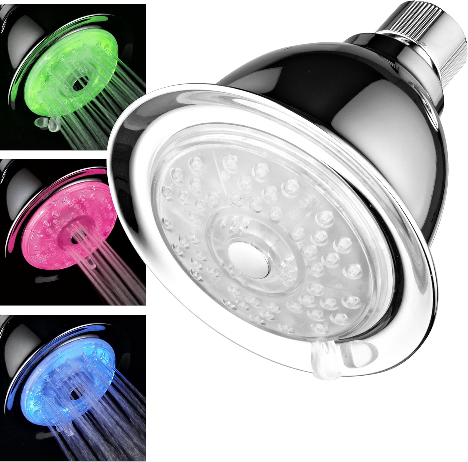 Luminex by PowerSpa 7-Color 4-Setting LED Shower Head with Air Jet LED Turbo Pressure-Boost Nozzle Technology LED colors change automatically every few seconds