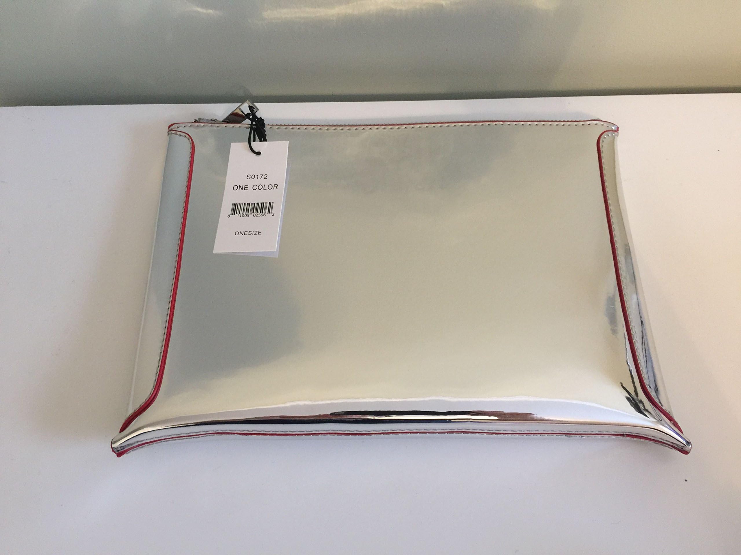 SAKS Fifth Avenue"Mirrored" Clutch Bag w/Red Piping, Limited Edition