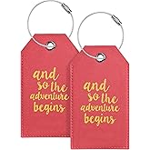 Luggage Tag & Initial Baggage Tags for Suitcases Leather Bag Tags for Backpacks Handbag School Instrument with Name ID Label Travel Essentials, Unique Fun Navy Red Personalized Luggage Tags 2 Pack