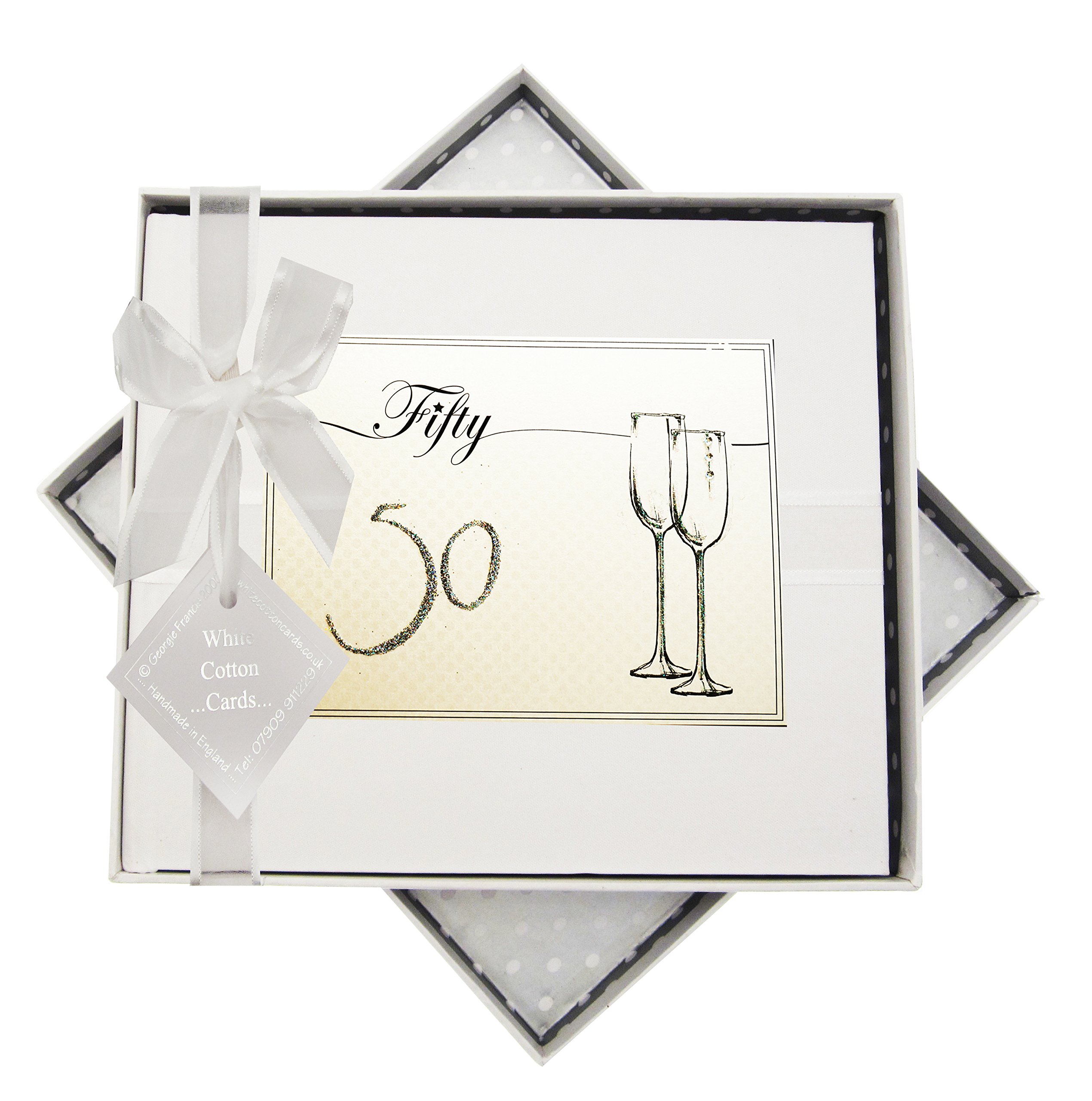 White Cotton Cards Birthday Age 50 Flutes Guest Book, Fabric, 19.5 x 21.5 x 1.5 cm