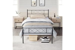 Yaheetech Twin Metal Platform Bed Frame Mattress Foundation with Headboard and Footboard No Box Spring Needed Under Bed Storage Steel Slats Black