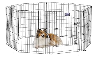 MidWest Homes for Pets Folding Metal Dog Exercise Pen, Indoor/Outdoor Playpen with Secure Door, Provides 16 Sq Feet of Play Space, 30-Inches Tall, Black E-Coated