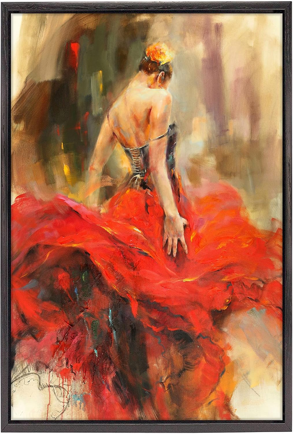 Paintings - P&L ART. Dancing Lady Oil Paintings on Canvas (24X36 Inch Black Floating Frame) Wall Artwork for Living Room Bedroom Home Decorations Wall Decor Red Girl Dancer Artwork Ready to Hang -Style B