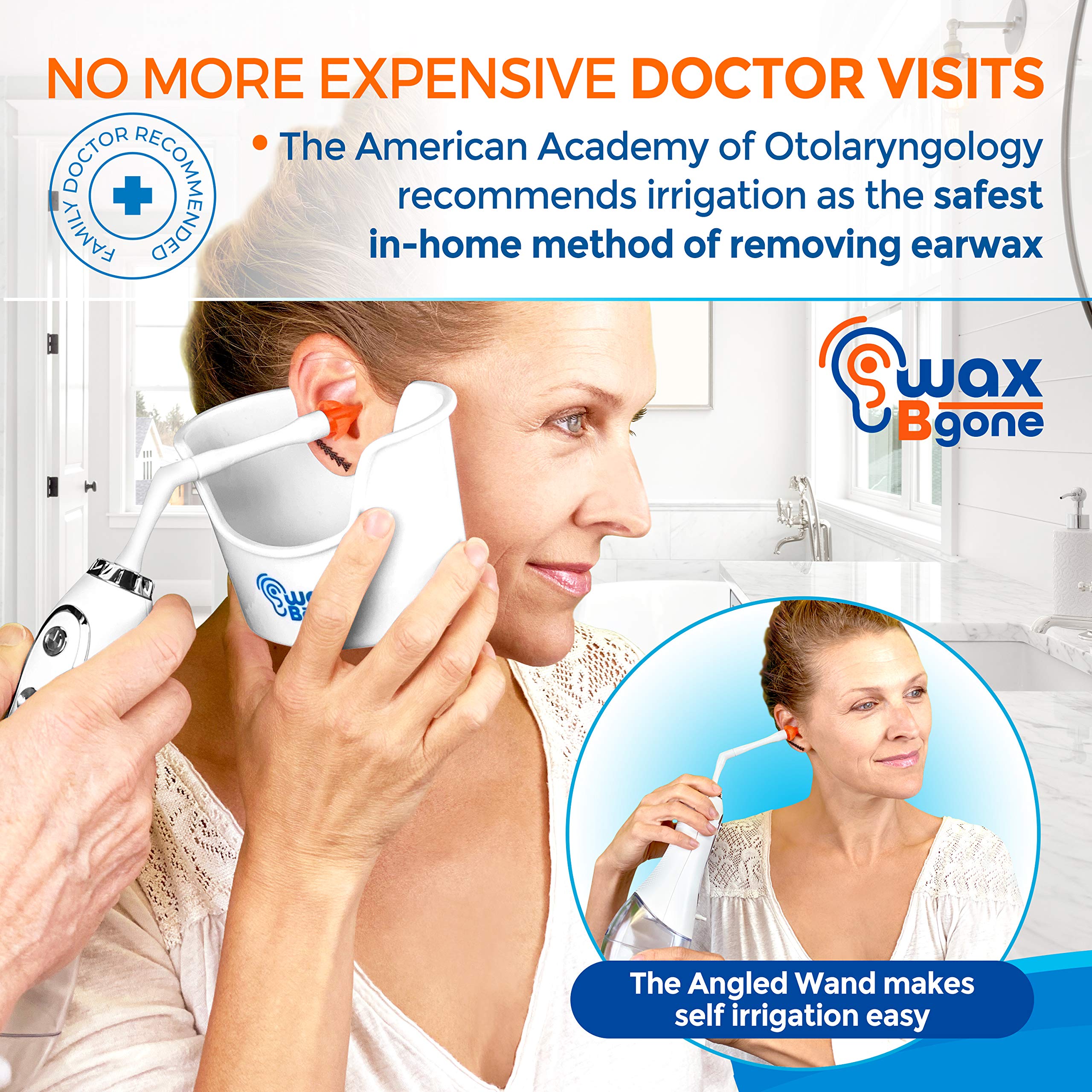 WaxBgone Ear Wax Removal Kit - Safe Electronic Ear Cleaner with Otoscope, 5 Water Pressure Settings, 10 Disposable SoftSpray Tips, 2 Wands, Ear Basin, and Earwax Drops - Waterproof and Rechargeable