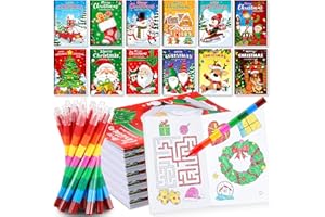 BenLouis 12 Christmas Mini Coloring Books Kids with 12 Stacking Crayons Christmas Theme Party Favors Small Activity Books Bulk for Kids Holiday Party Gift Goodie Bag Stuffers