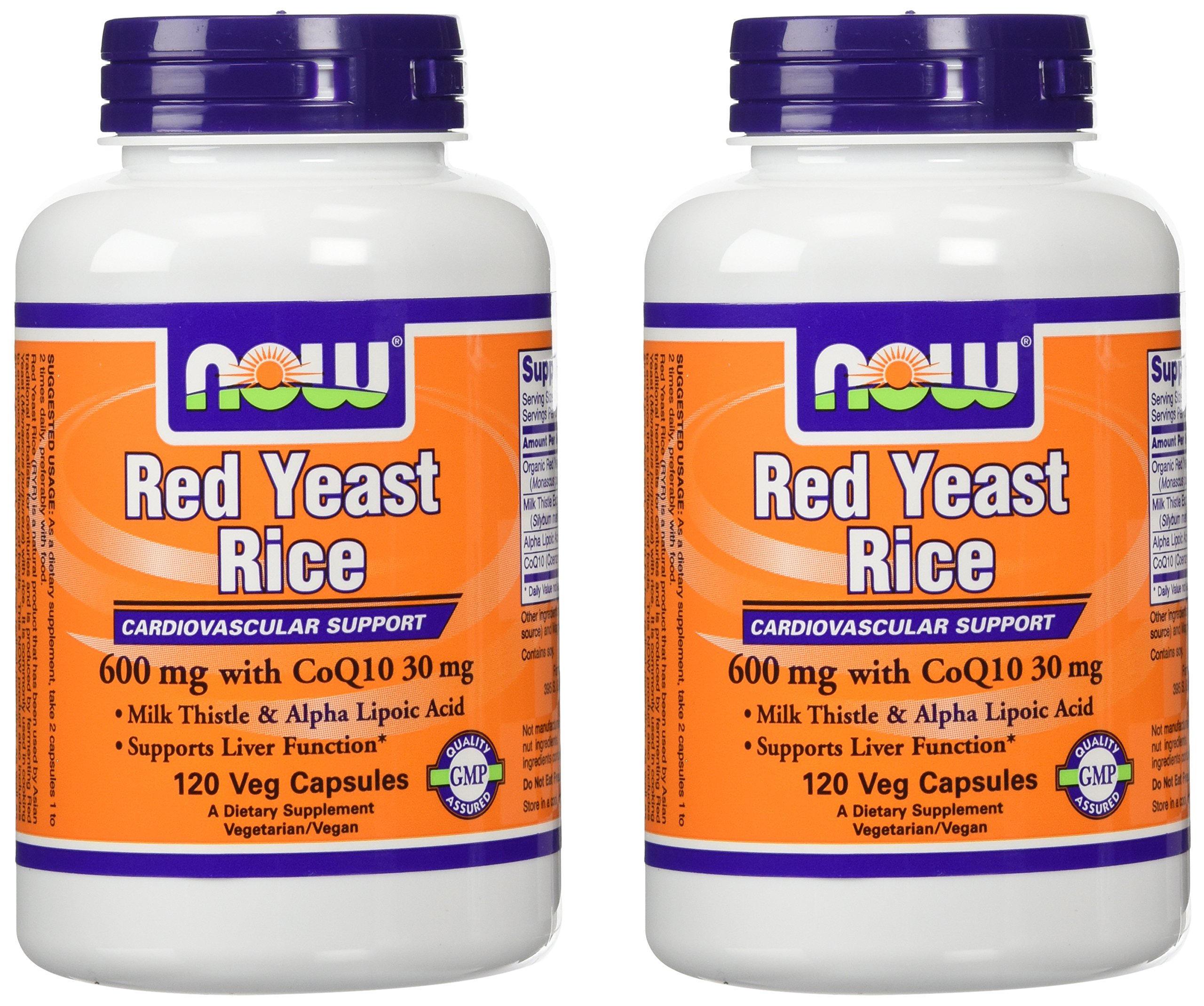NOW Foods 600mg Red Yeast Rice & 30mg Coq10, 120 caps (pack of 2)