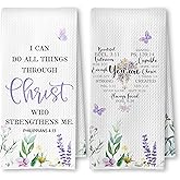 SkipTiger Christian Lavender Kitchen Towels, Floral Bible Verse Decor Dish Hand Towels for Kitchen Bathroom, Christian Gifts for Women Girls, 16x24 Inch Set of 2