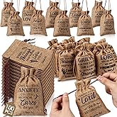 Wesnoy 100 Pcs Religious Gift Bag with Drawstring Bulk 4 x 6 Inch Burlap Christian Candy Gift Bag Small Bible Verse Treat Goody Jewelry Pouch for Baptism Vacation Bible School Church Party Supply