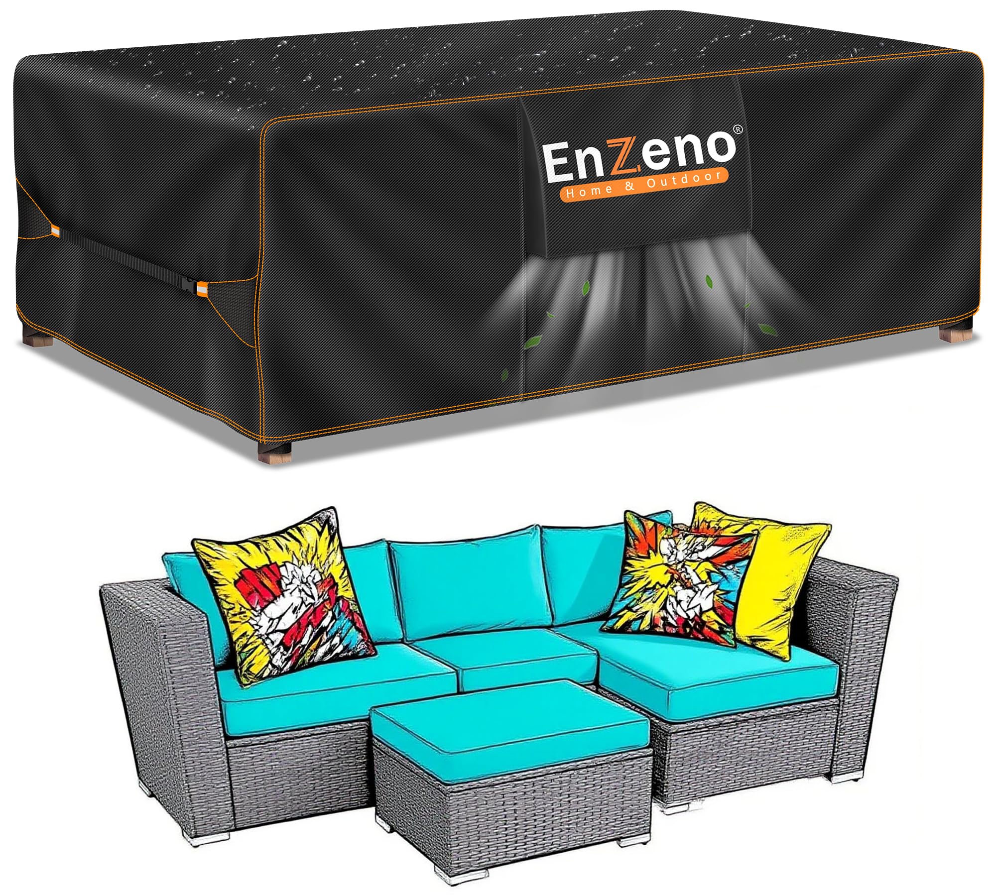 Enzeno Outdoor Garden Furniture Covers Waterproof with Air Vent, 200X150X74 cm, Patio Furniture Cover for outside Rectangle/Rectangular Table and Chair Set, rattan furniture set