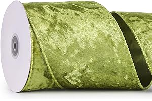 MAYREEL Moss Green Crushed Velvet Ribbon Wired 4" x 10 Yards Extra Wide Christmas Wired Edge Ribbon Green Christmas Decorations Green Ribbon for Gift Wrapping Wreath Tree Topper Bow Making Crafts