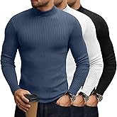 August Alley 3 Pack Men's Mock Turtleneck Sweaters Cotton Long Sleeve Ribbed Pullover Sweater Knit Slim Fit Mock Neck Tshirts