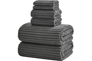 NALIVO 6-Piece Bath Towel Set(30"x60"), 2 Large Bath Towel Sheets, 2 Hand Towels and 2 Washcloths - Highly Absorbent Quick Dry Microfiber,Ultra Soft Towel Set for Bathroom (Charcoal Gray)