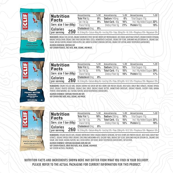 CLIF BAR – VARIETY PACK – 6 FLAVORS – MADE WITH ORGANIC OATS – ENERGY BARS – NON-GMO – PLANT BASED PROTEIN BARS (16 PACK)