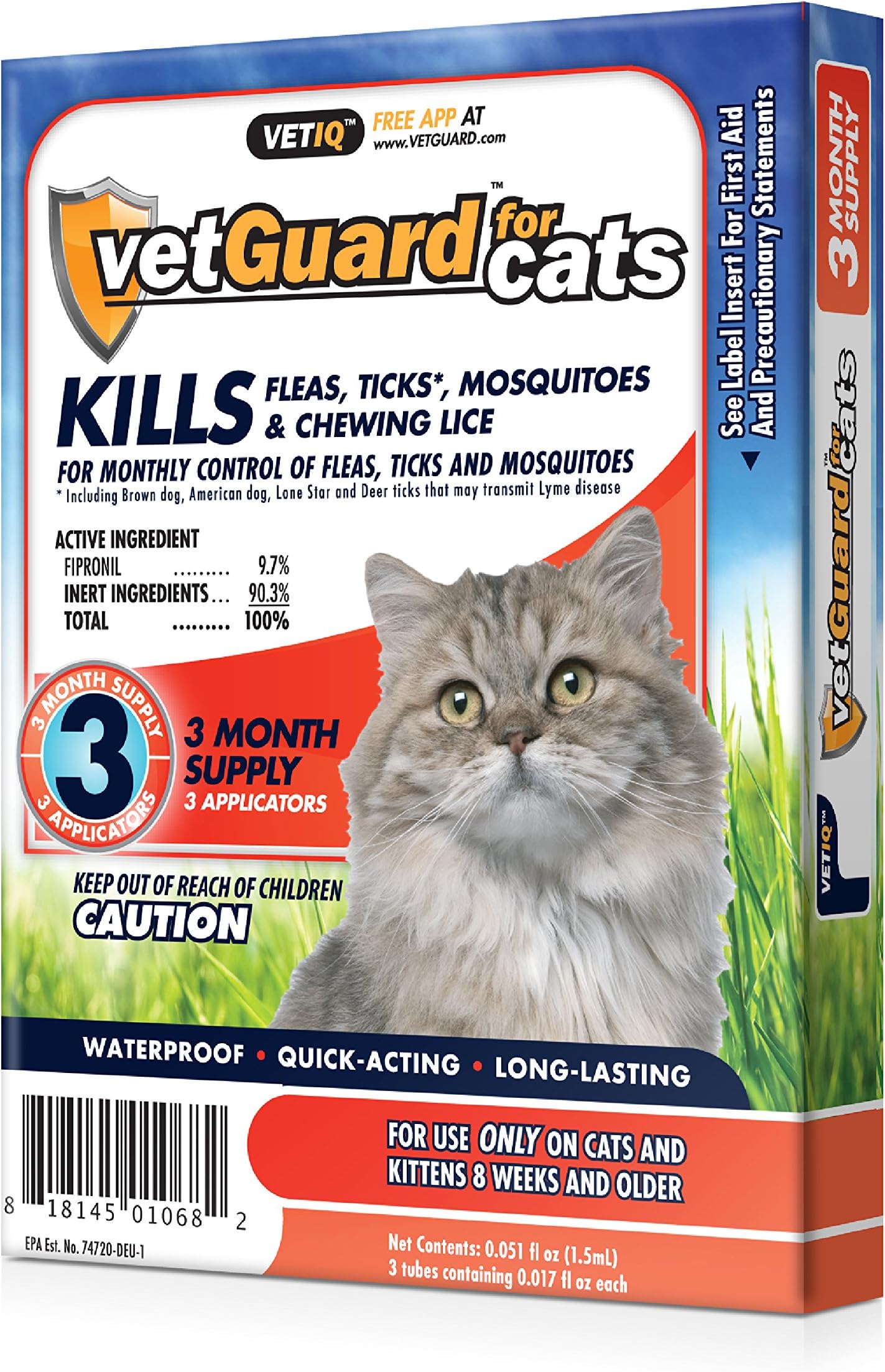 VetGuard Plus Flea & Tick Treatment for Cats, 3 Month Supply