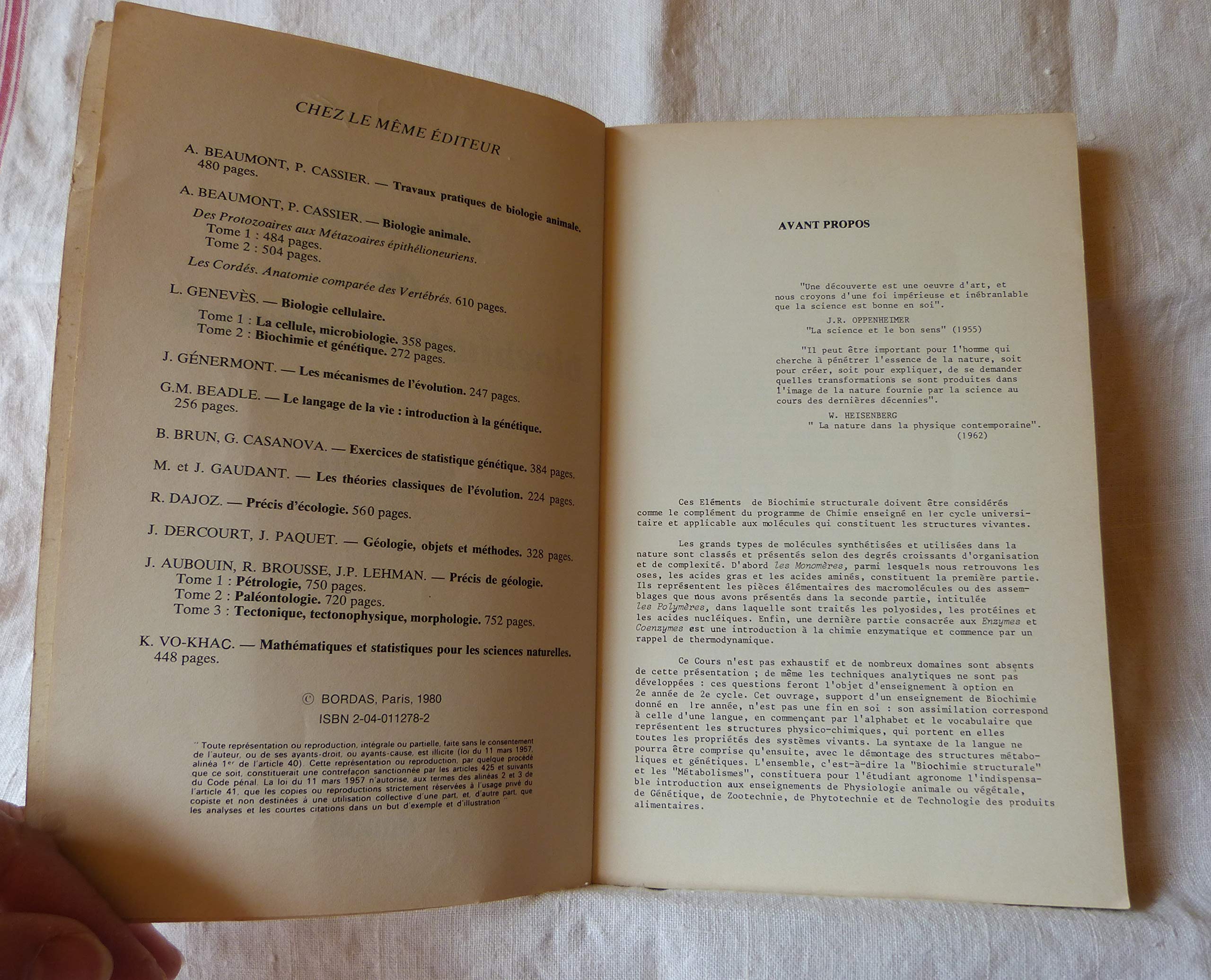 Amazonfr Eléments De Biochimie Structurale Claude - 