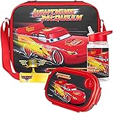 Get Trend Disney Cars Water Bottle Lunch Box Lunch Bag Kids Set 3 Pcs Lightning McQueen Insulated Snack Bag for School Gifts for Kids (Black Cars)