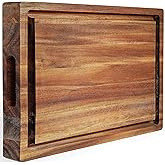 XL Acacia Wood Cutting Board (20x15x1.5in) and Wooden Butcher Block, Chopping Board-Reversible Multipurpose For Meat, Cheese Board, Vegetables, Bread with Juice Groove, Cracker Holder & Inner Handles