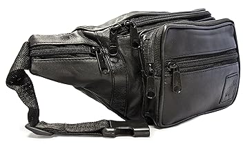 Bauchtasche Gürteltasche aus Leder mit Reißverschluss für Damen und Herren Hüfttasche für Sport Reisen Joggen Schwarz