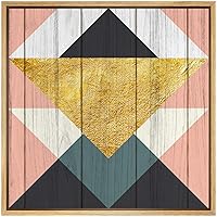SIGNWIN Framed Canvas Wall Art Black, White and Gold Triangle Color Blocks in Pink Wood Panel Geometric Shapes Illustrations Modern Art Chic Colorful for Living Room, Bedroom, Office - 16x16 inches