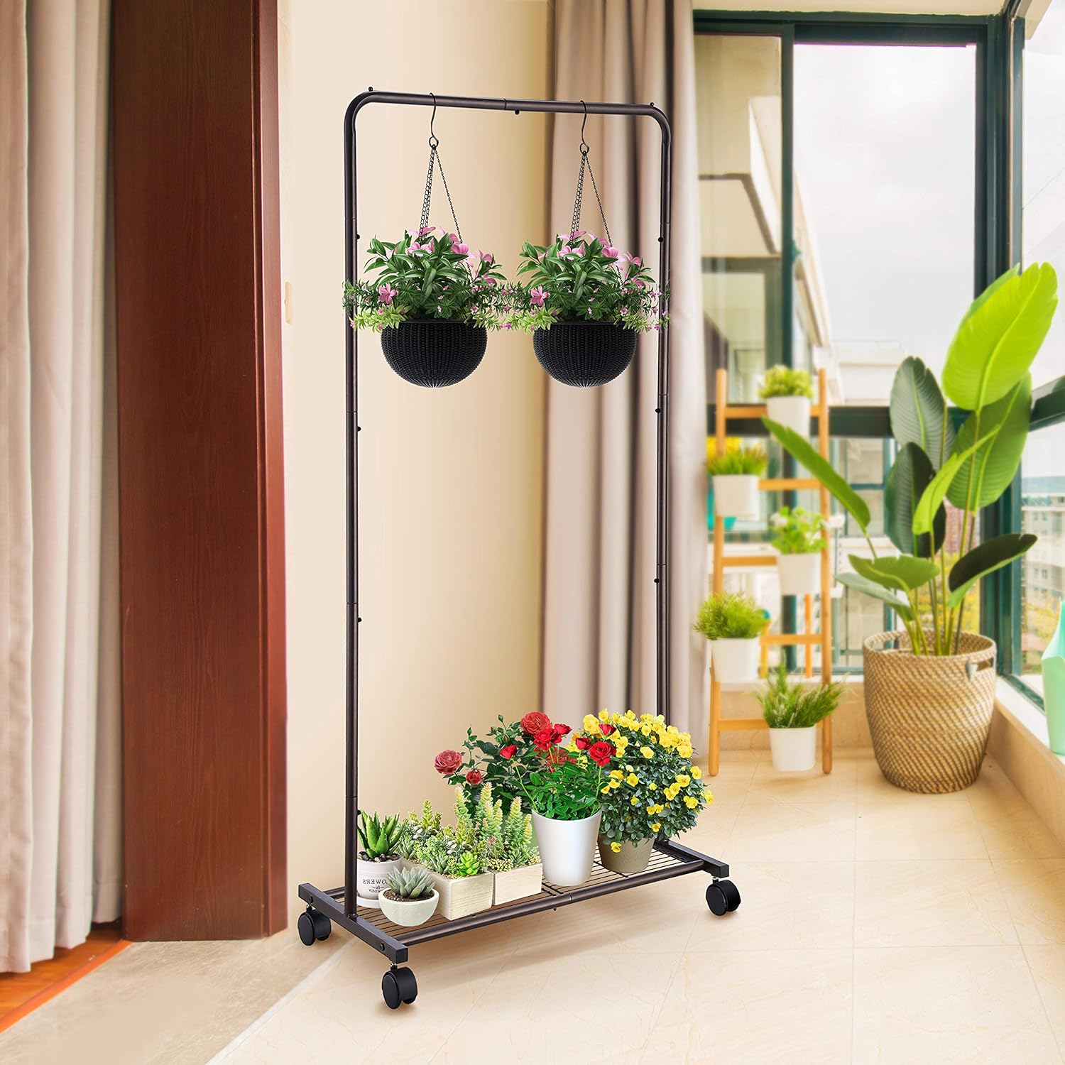 Simple Trending Standard Clothes Garment Rack, Clothing Rolling Rack with Mesh Storage Shelf on Wheels, Bronze: Home Improvement