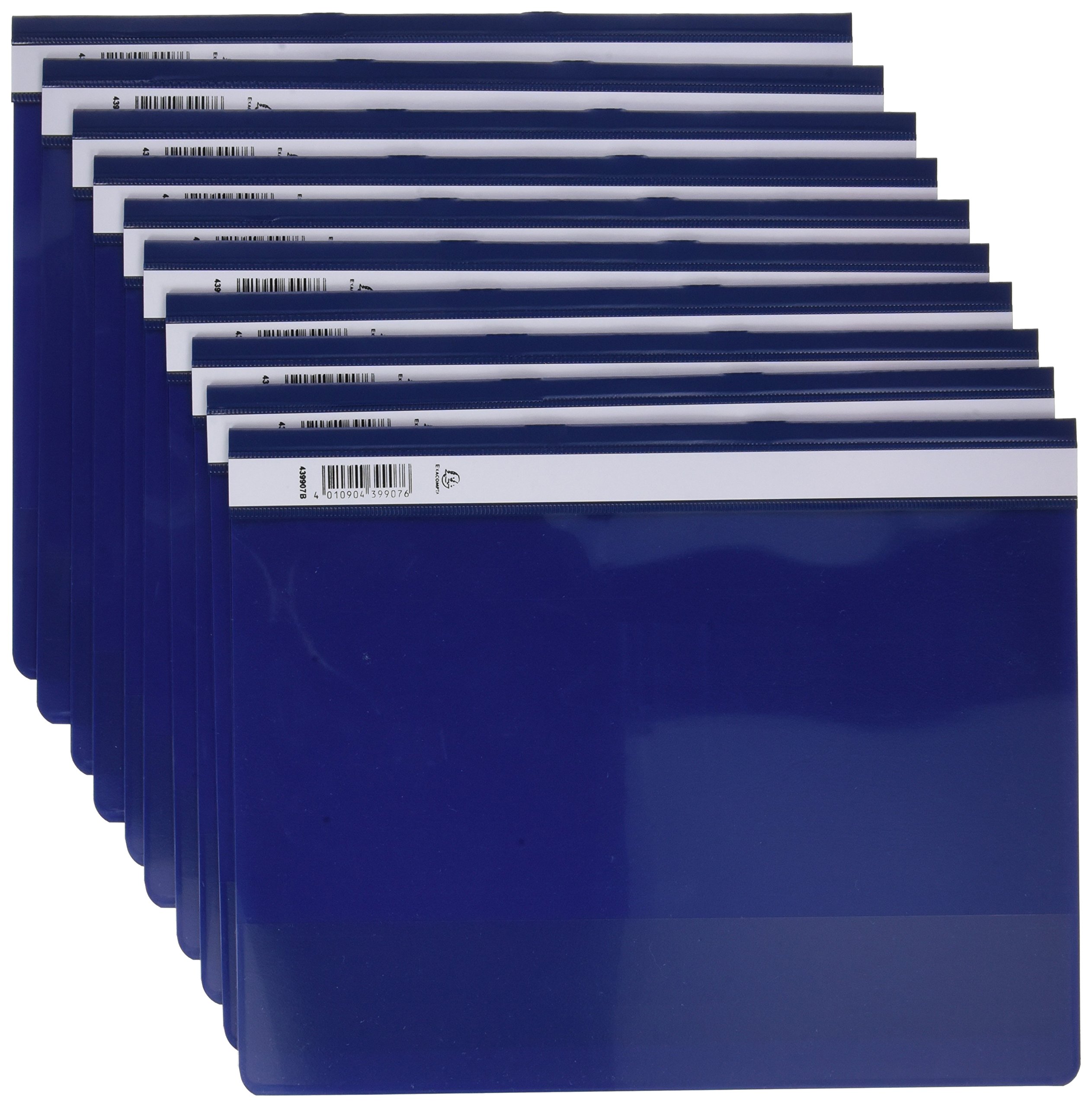 Exacompta - Ref. 439907B - Pack of 10 lamellar presentation folders - transparent PVC cover - metal lamella - can bind A4 maxi perforated documents - blue color