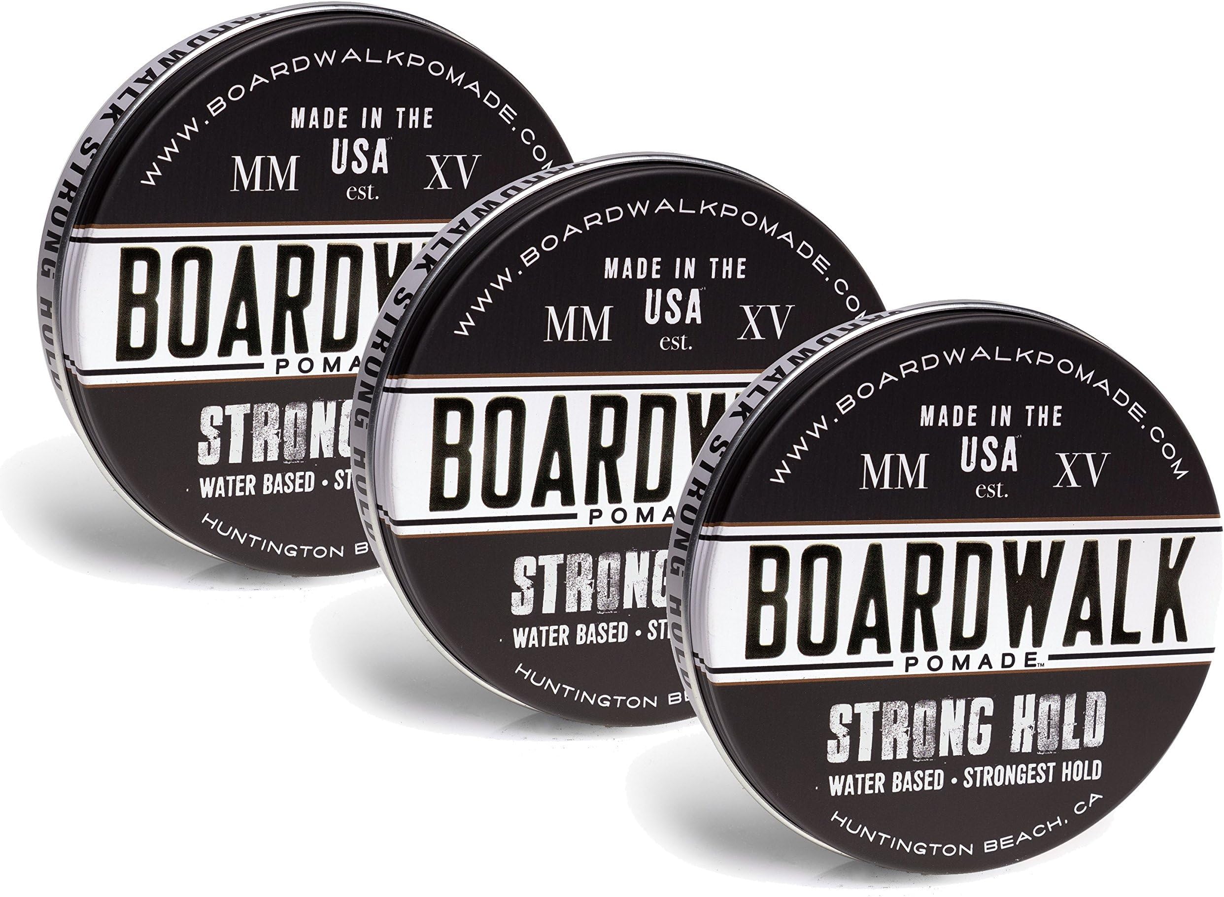 Boardwalk Pomade Strong-Hold Pomade, Aloe Vera Pomade, Vegan, Paraben Free, 4.5 oz, Pack of 3