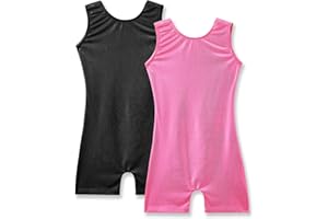 Nymphperi 2 Packs Gymnastics Leotard for Girls Sparkle Biketards with Shorts Kids Sleeveless Unitard One-Piece Dancewear
