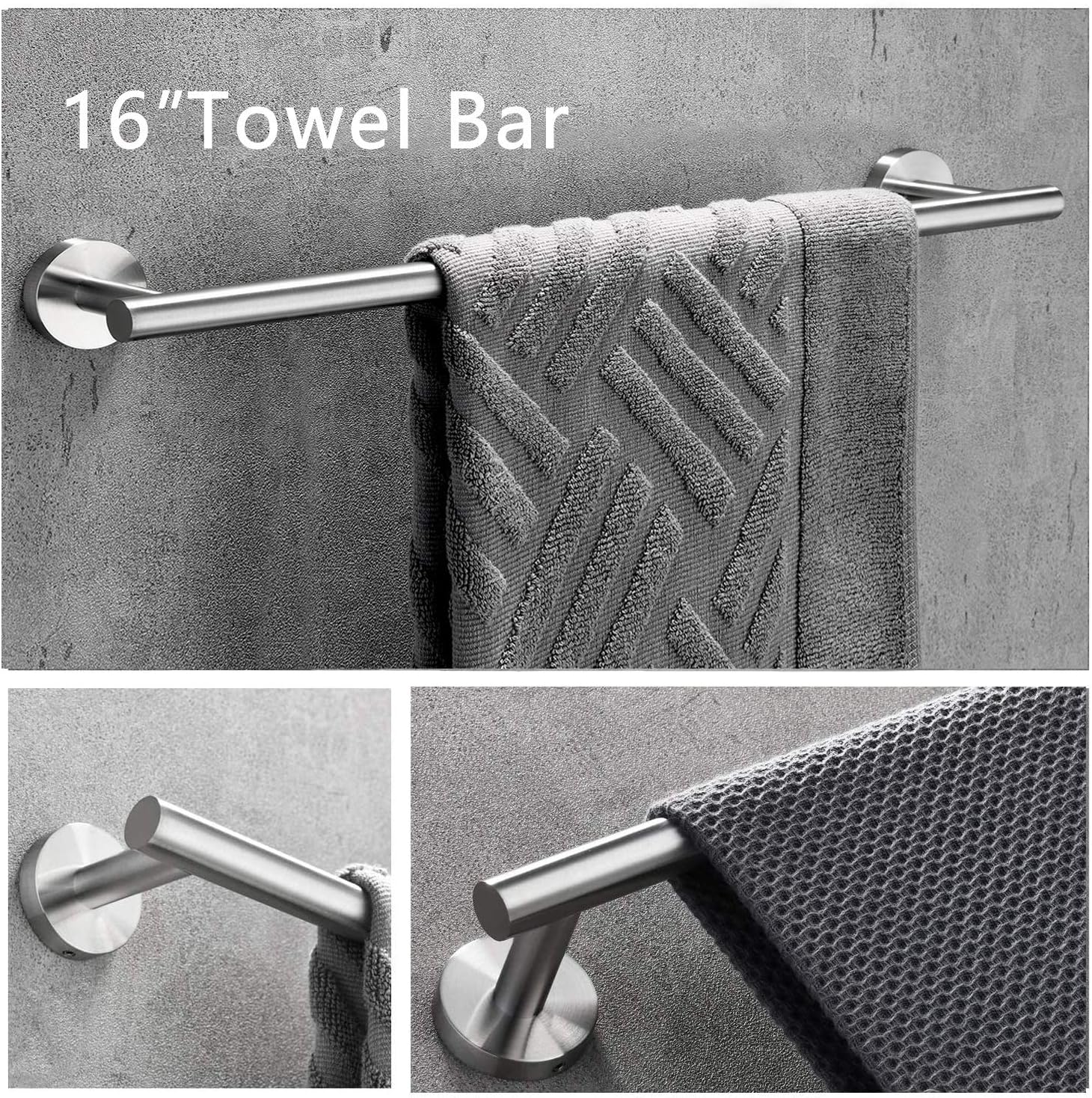 Nolimas 5Pieces Brushed Nickel Bathroom Hardware Set Included 16" Lengthen Hand Towel Bar,Toilet Paper Holder,3pcs Robe Towel Hooks SUS304 Stainless Steel Bathroom Accessories Kit: Home & Kitchen