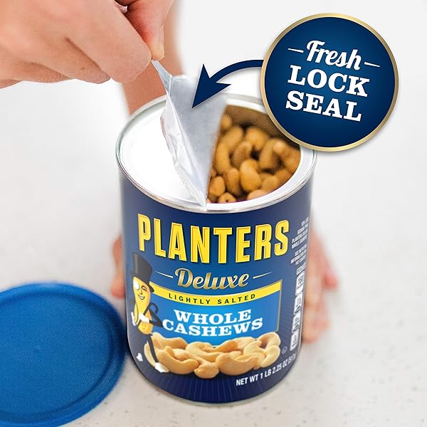 PLANTERS DELUXE LIGHTLY SALTED WHOLE CASHEWS, 18.25 OZ. RESEALABLE CONTAINER – LIGHTLY SALTED CASHEWS & LIGHTLY SALTED NUTS – SNACKS FOR ADULTS & KIDS – VEGAN SNACKS, KOSHER