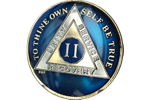 BRIGHT STAR PRESS 2 Year Midnight Blue AA Alcoholics Anonymous Medallion Chip Tri Plate Gold & Nickel Plated Serenity Prayer