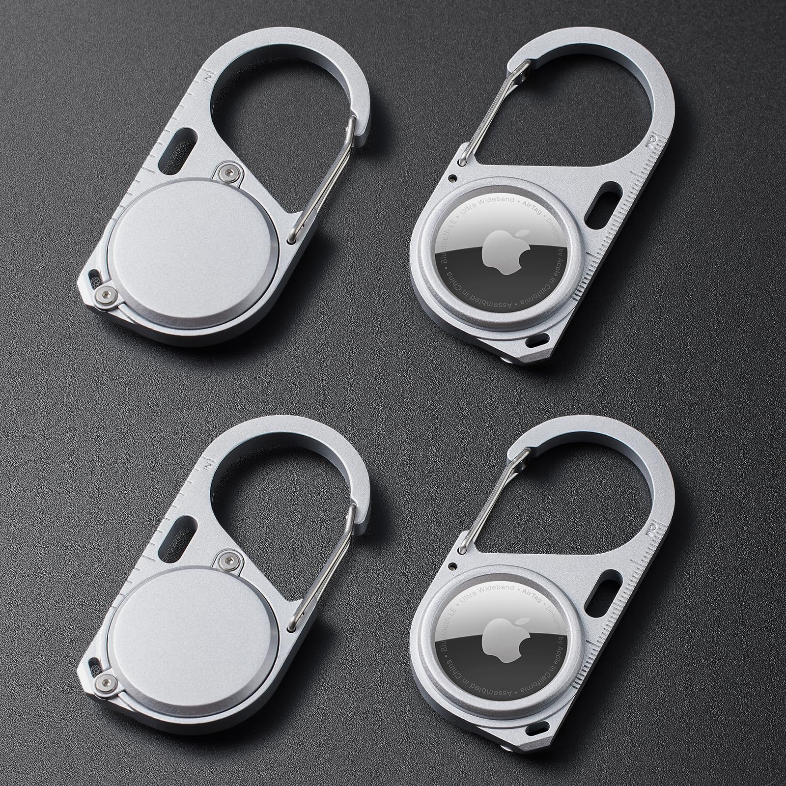 Photo 1 of Hdcaravan 4 Pack Compatible with Apple AirTag Metal Secure Holder with Carabiner,Snap Hook Lock Anti-Lost Hard Protective Case for Air Tag. (Silvery)