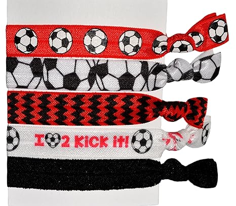 Soccer Elastic Hair Ties 5 Pack No Crease No Tug No Ouch