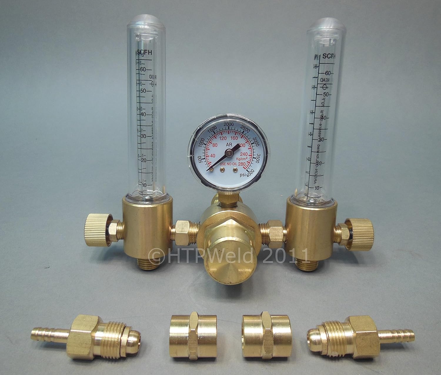 Dual HTP Argon CO2 Mig Tig Flow Meter Regulator Welding Weld Double