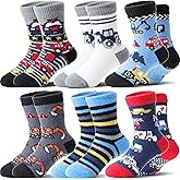 Welwoos Kids Boys Toddlers Fuzzy Slipper Socks with Grips Non Slip Warm Fluffy Winter Thick Fun Cozy Hospital Socks 6 Pairs